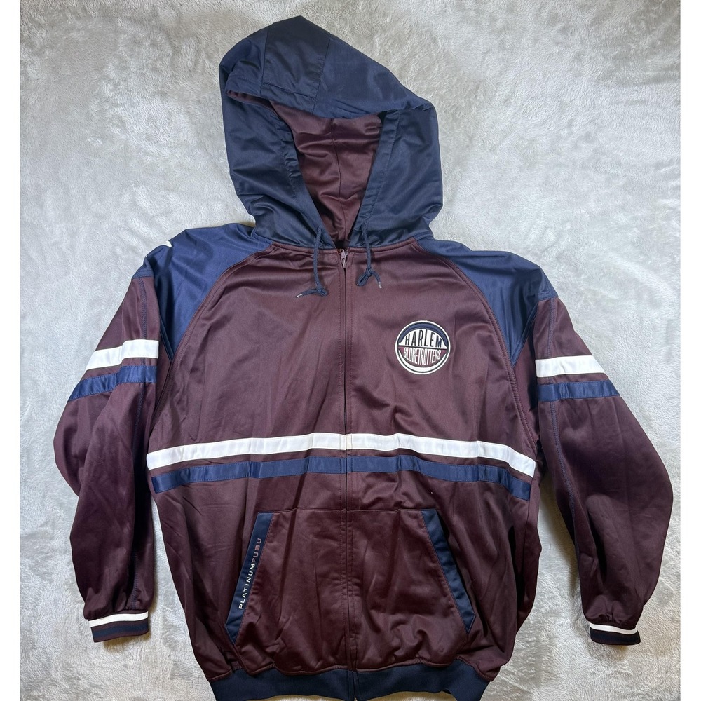 Vintage Harlem Globetrotters Jacket Mens 2XL Maroon Navy Basketball Hooded 2000s